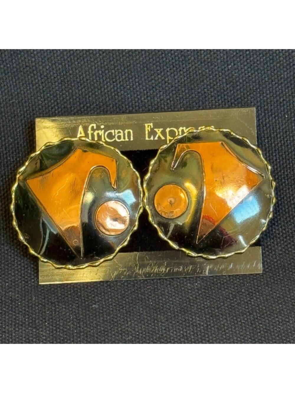 AFRICAN EXPRESS Handmade Enamel & Brass Copper Earrings Abstract Design Post Bac